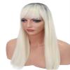 Long Platinum Blonde Synthetic Wig with Black Roots and Bangs view 3