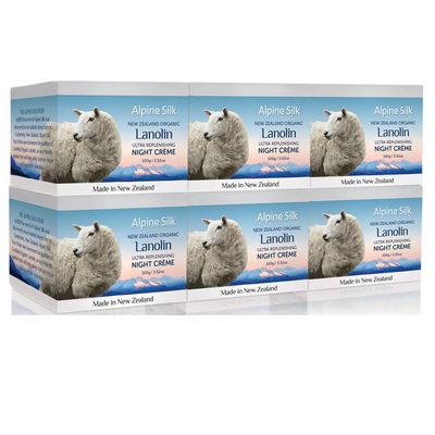 Alpine Silk Organic Lanolin Ultra Replenishing Night Cream 100 Grams (6 pots)