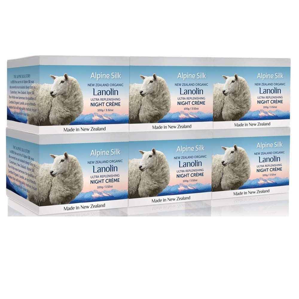 Alpine Silk Organic Lanolin Ultra Replenishing Night Cream 100 Grams (6 pots)