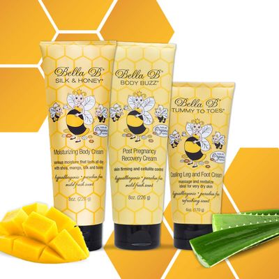 Bella B Bundle: Silk & Honey Body Cream 8oz and Body Buzz Post Pregnancy Recovery Cream 8oz and Tummy to Toes Leg & Foot Cream 6oz
