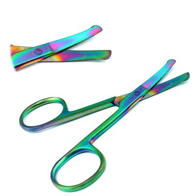 OdontoMed2011 Multi Titanium Color Rainbow Safety Nose Mustache Scissor 3.5" Curved Stainless Steel ODM