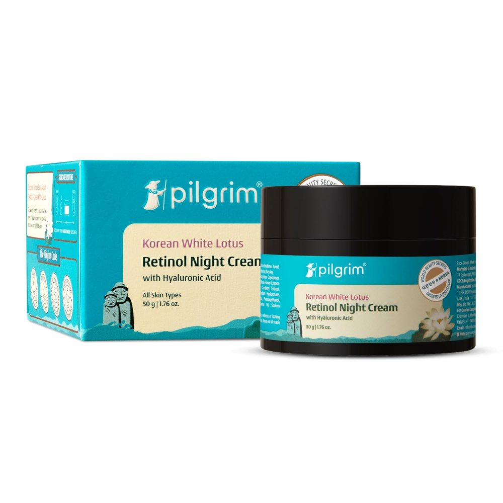 Pilgrim Korean Retinol Anti Aging Night Cream with Hyaluronic Acid & Vitamin C | wrinkle-free & radiant skin| Anti aging cream for oily & dry skin| For Men & Women|Korean Skin Care| 1.76 Oz (50gm)