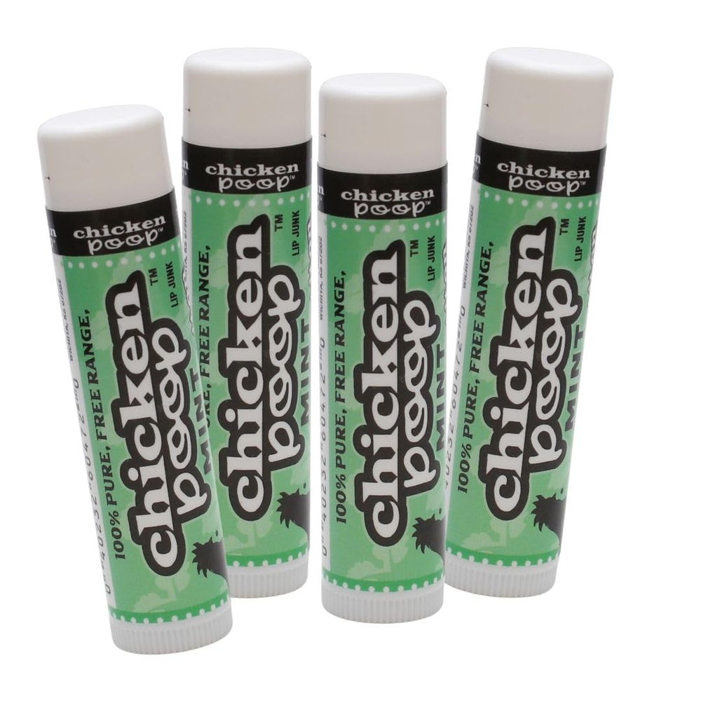 .15 oz. Chicken Poop MINT FLAVOR Lip Junk for Dry, Chapped Lips, LIP BALM PACK OF 4