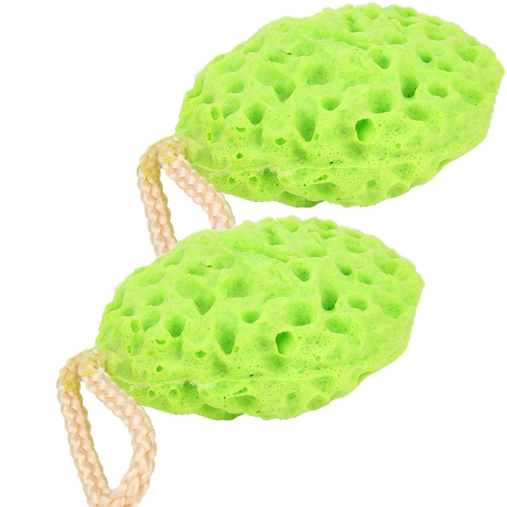 2-Piece Ultra Soft Premium Baby Bath Sponges, Sea Foam Scrubber for Newborn, Infant, Toddler, Green