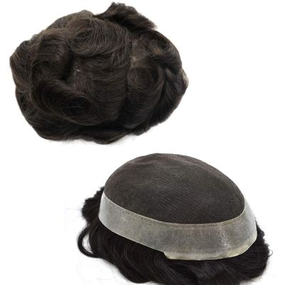 100% Human Hair Toupee for Men Hair Unit Wig for Men Soft Thin French Lace Breathable Hair System Natural Looking Clear Poly Skin Around Wigs Transparent Lace Skin Hairpiece Replacement(6"x9", #2 Darkest Brown-120% Light to Medium Density)