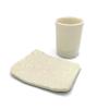 Plain White Bathroom Set, Soap Dish with Lace Texture and Toothbrush Cup, Handmade Ceramics view 1
