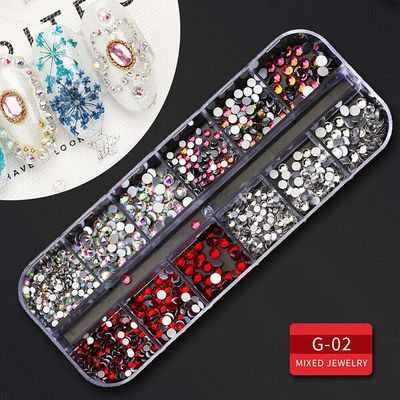 Magik 12 Grids Nail Glitter Flakes Sequins Rhinestones Pearl Nail Art Decorations(G-02)