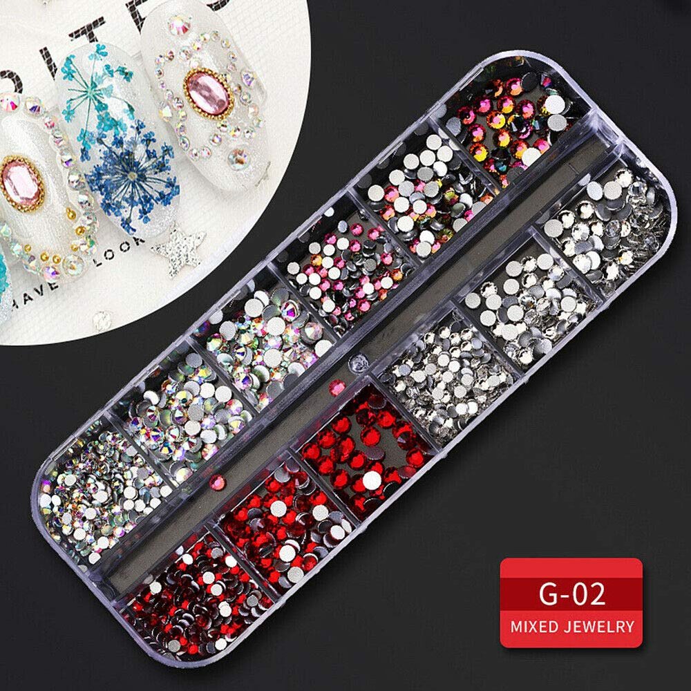 Magik 12 Grids Nail Glitter Flakes Sequins Rhinestones Pearl Nail Art Decorations(G-02)