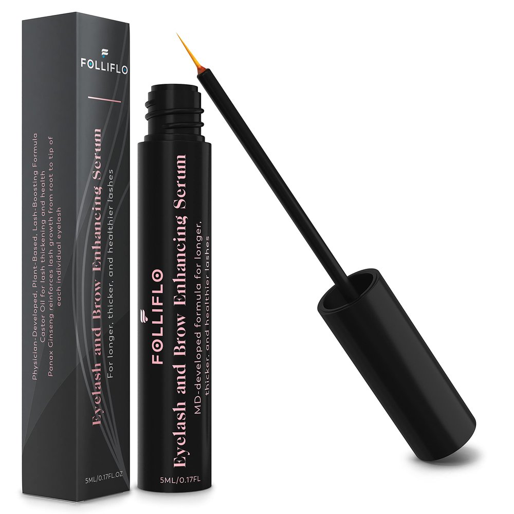 Folliflo by CELL ACCEL Eyelash & Brow Enhancing Serum with Castor Oil & Panax Ginseng - Hair Growth Formula for Longer, Thicker & Healthier Lashes - Developed by a Harvard-Trained Dermatologist