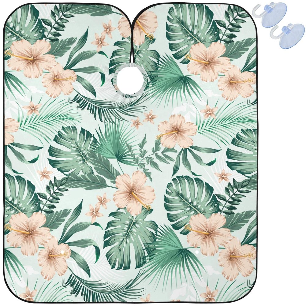 visesunny Barber Cape Tropical Flower Palm Leaf Polyester Hair Cutting Salon Cape Apron Anti-Static Haircut Water-Resistant Shaving Cloth Beard Shaving Bib Hairdressing Cape