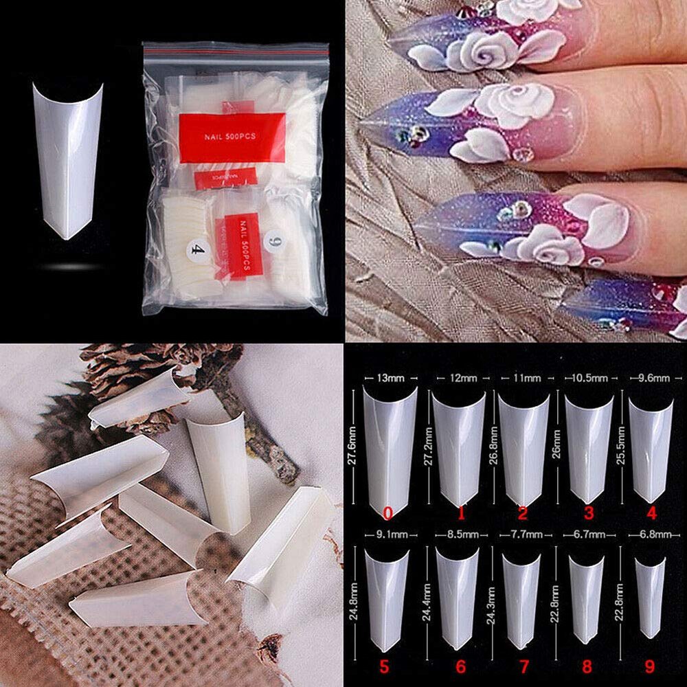 Magik Edge-Shaped Stiletto French False Fake Acrylic Nail Tips Nails(Natural,1000 Pack)