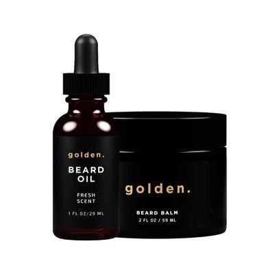 Golden Grooming Beard Bundle for Black Men | Natural Beard Growth Kit with Shea Butter (2-pack Regular, Fresh Scent)