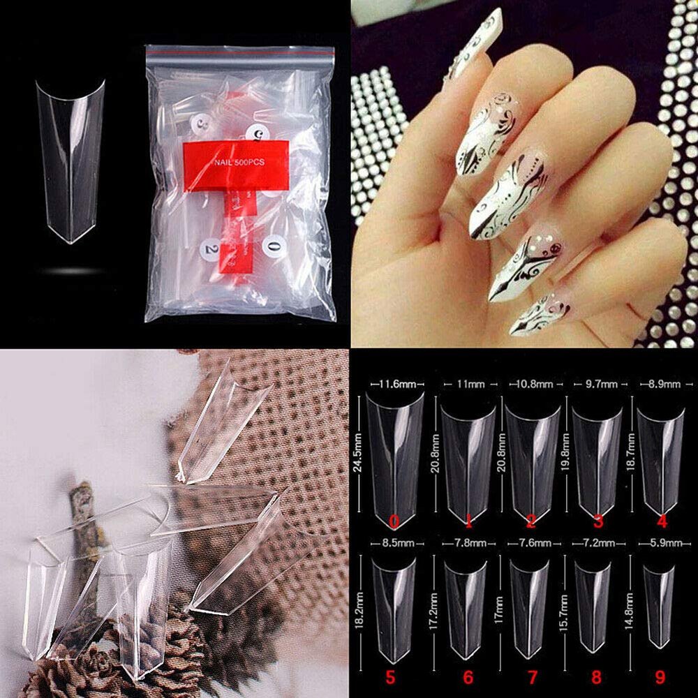 Magik Edge-Shaped Stiletto French False Fake Acrylic Nail Tips Nails(Clear,1000 Pack)