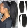 Kinky Straight Ponytail Human Hair with Wrap Around Magic Tape, Brazilian Hair Clip in Extensions Wavy Yaki Pony Tail Color Natrual Black (24", 1B, Kinky Straight, Wrap Around) view 1