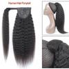 Kinky Straight Ponytail Human Hair with Wrap Around Magic Tape, Brazilian Hair Clip in Extensions Wavy Yaki Pony Tail Color Natrual Black (24", 1B, Kinky Straight, Wrap Around) view 3