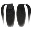 Kinky Straight Ponytail Human Hair with Wrap Around Magic Tape, Brazilian Hair Clip in Extensions Wavy Yaki Pony Tail Color Natrual Black (24", 1B, Kinky Straight, Wrap Around) view 4