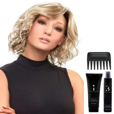 Bundle - 5 item: January Handtied Wig by Jon Renau, Christy's Wigs Q & A Booklet, 2oz Travel Size Wig Shampoo, HD Smooth and Wide Tooth Comb - Color: 56F51