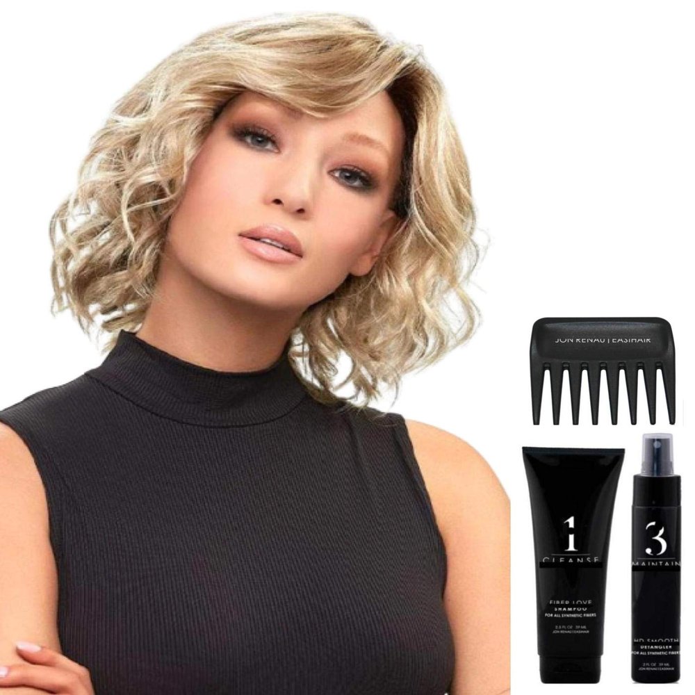 Bundle - 5 item: January Handtied Wig by Jon Renau, Christy's Wigs Q & A Booklet, 2oz Travel Size Wig Shampoo, HD Smooth and Wide Tooth Comb - Color: 56F51