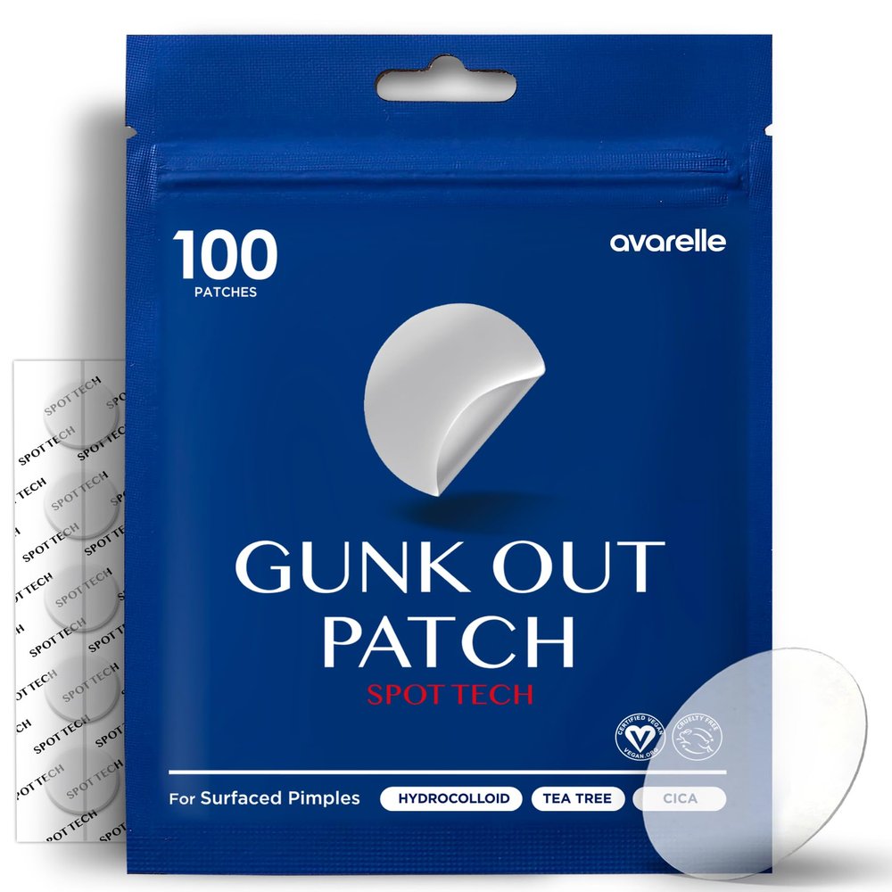 AVARELLE Gunk Out Pimple Patches for Face (100 COUNT), Blackhead & Pore Extractor Pimple Patches | FSA HSA Acne Treatment Zit Patches For Face & Hydrocolloid Cystic Acne Treatment