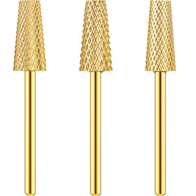3 Pieces Tapered Barrel Carbide Nail Drill Bit, 3 Sizes Carbide Nail Drill Bit Acrylic File Cuticle, Art Tools for Gel Manicure Pedicure(XF, F, M,Gold)
