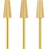 3 Pieces Tapered Barrel Carbide Nail Drill Bit, 3 Sizes Carbide Nail Drill Bit Acrylic File Cuticle, Art Tools for Gel Manicure Pedicure(XF, F, M,Gold) view 1