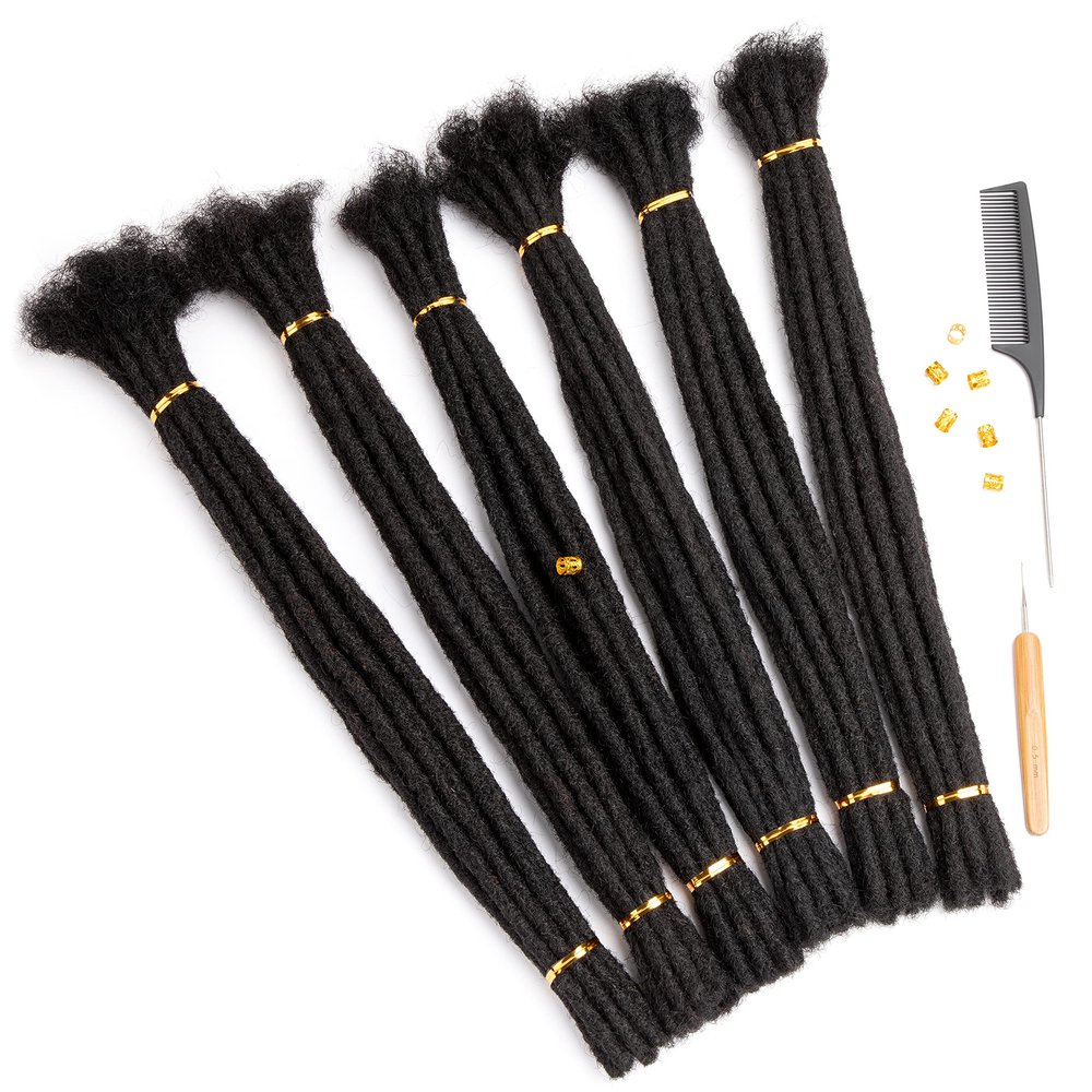 100% Human hair Dreadlocks Extensions 16 inch Afro Kinky Black 60 Strands 0.6cm Fashion Crochet Braiding Hair For Women by Originea (16 Inch, 1B/60 Locs)