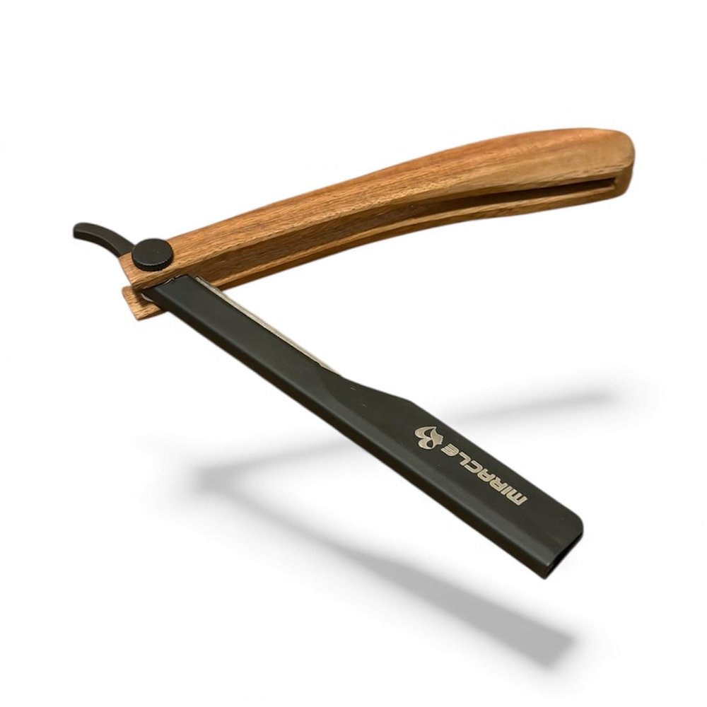 Classic Barber Straight Razor with Blades  Professional Wooden Handle Shaving Tool for Facial Hair, Neckline & Detailing By MIRACLE