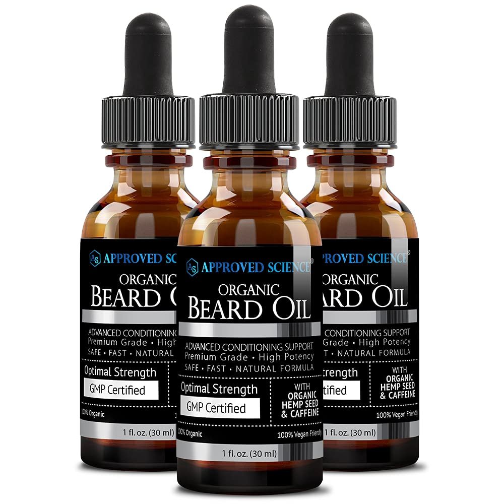Approved Science Beard Oil - Promotes Hair Growth and Combats Dryness - Jojoba, Argan, and Rosemary Oils -All Organic Formula - 1 Fl. OZ. - 3 Month Supply