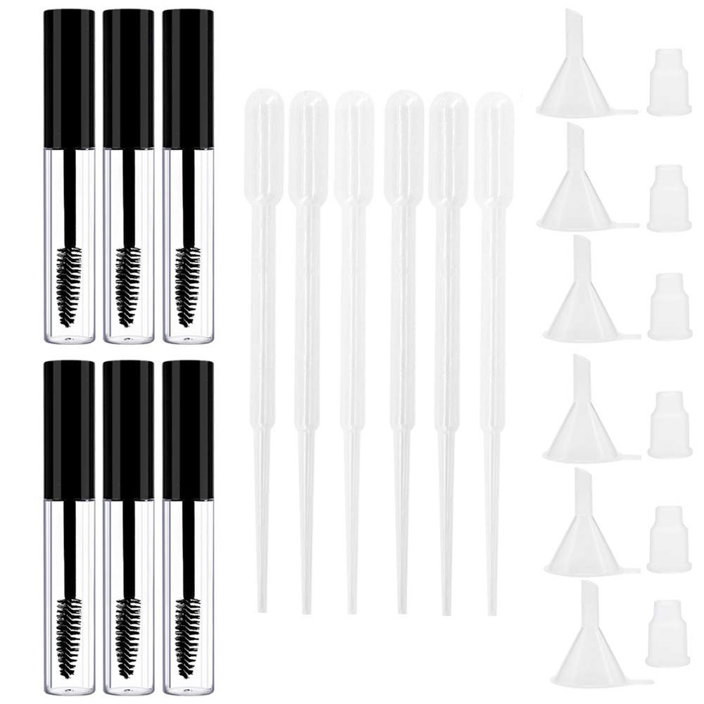 Angzhili 6 Pack Empty Mascara Tubes With Eyelash Wand, Eyelash Cream Container Bottle,with Leak Stoppers and Mini Funnels for Castor Oil, Ideal Kit for DIY Cosmetics and Homemade Mascara