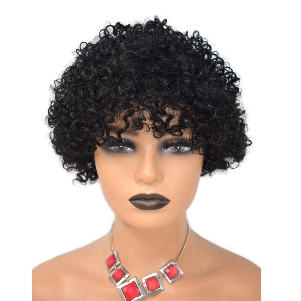 10Inch Afro Wigs for Black Women Short Afro Kinky Curly Wig#1B Natural Black Women Full Afro Kinky Wigs for Women10A Brazilian Hair African American Full Cap Hairpieces None Lace 150% Density Machine Made Wigs(22.5 Inch. Adjustable, #1 Jet Black)