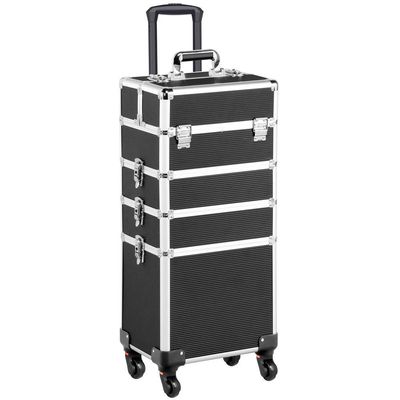 Costoffs Extra Large Makeup Trolley Cosmetic Case Organiser Beauty Trolley on Wheels Vanity Case with Adjustable Dividers (Black, 4 in 1)