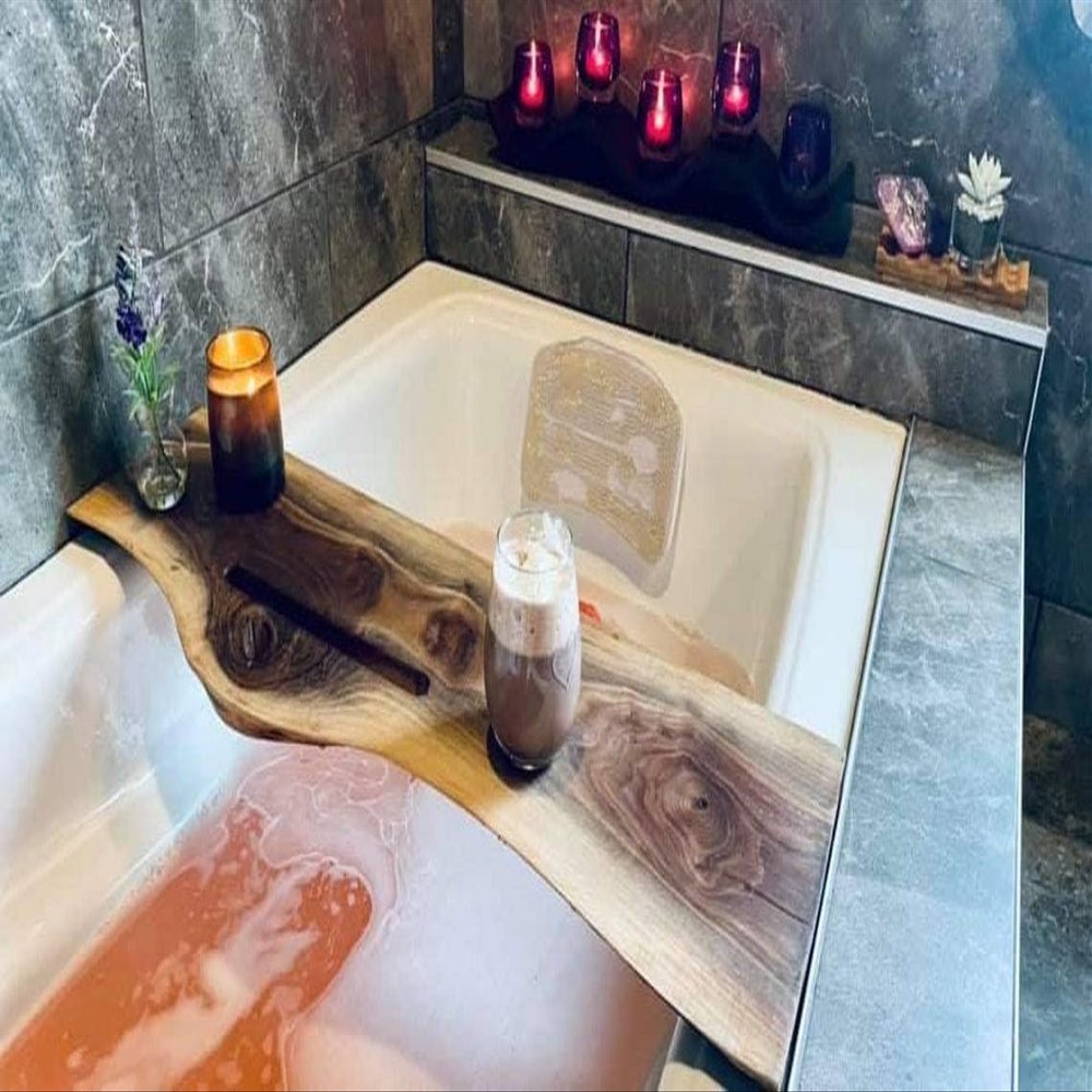 Mothers Day Walnut Bathtub Tray | Bath Caddy | Bathtub Tray | Bathroom Tray | Tray for Tub | Self Care Gift | Gift For Her | Gift For Mom | Mothers