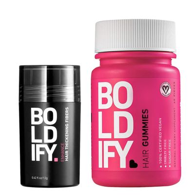 Boldify Hair Fibers + Biotin Gummies: Conceal & Glow Bundle: Undetectable & Natural Hair Fibers for Men & Women & All Natural, Vegan & Sugar Free Gummies (BLACK)