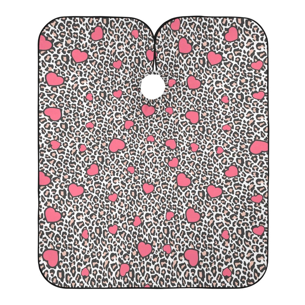 ALAZA Pink Cheetah Leopard Print Animal Heart Waterproof Barber Cape for Men Women Beard Shaving Bib Apron Professional Hair Cutting Cloth, 65 x 55 inch
