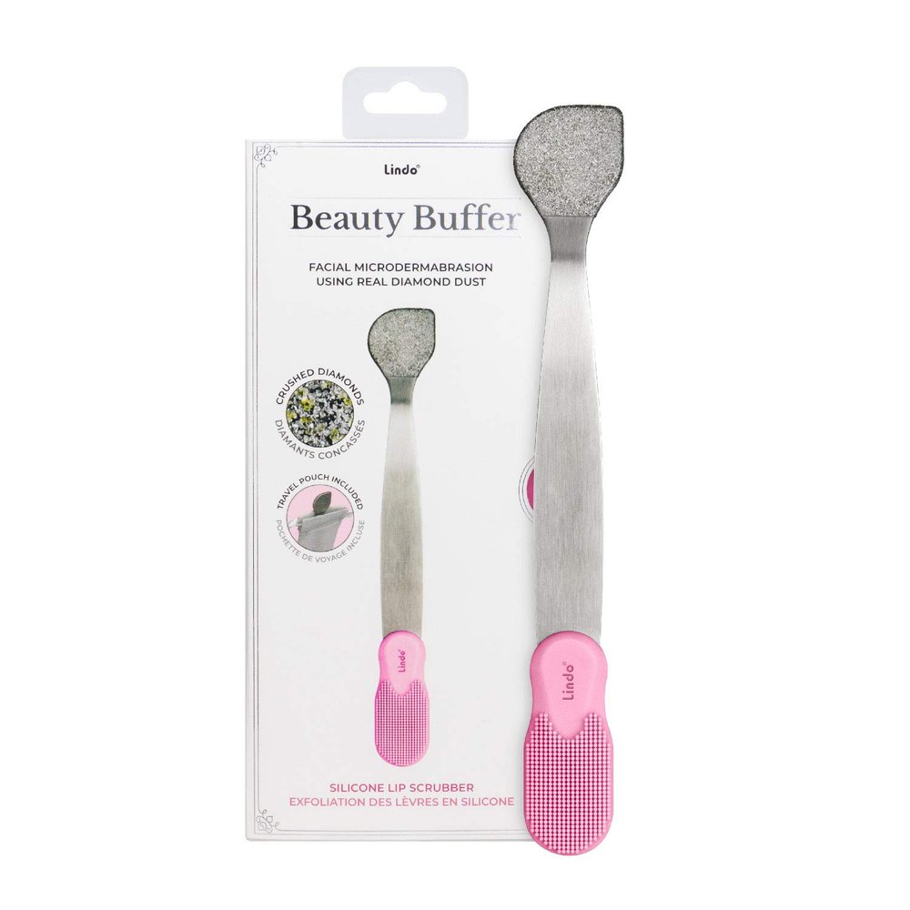 Lindo Beauty Buffer - Microdermabrasion Tool, Diamond Infused, Embedded Silicone Lip Scrubber, For Smooth Skin, Radiant Complexion, Travel Pouch Included (Beauty Buffer with Silicone Lip Scrubber)