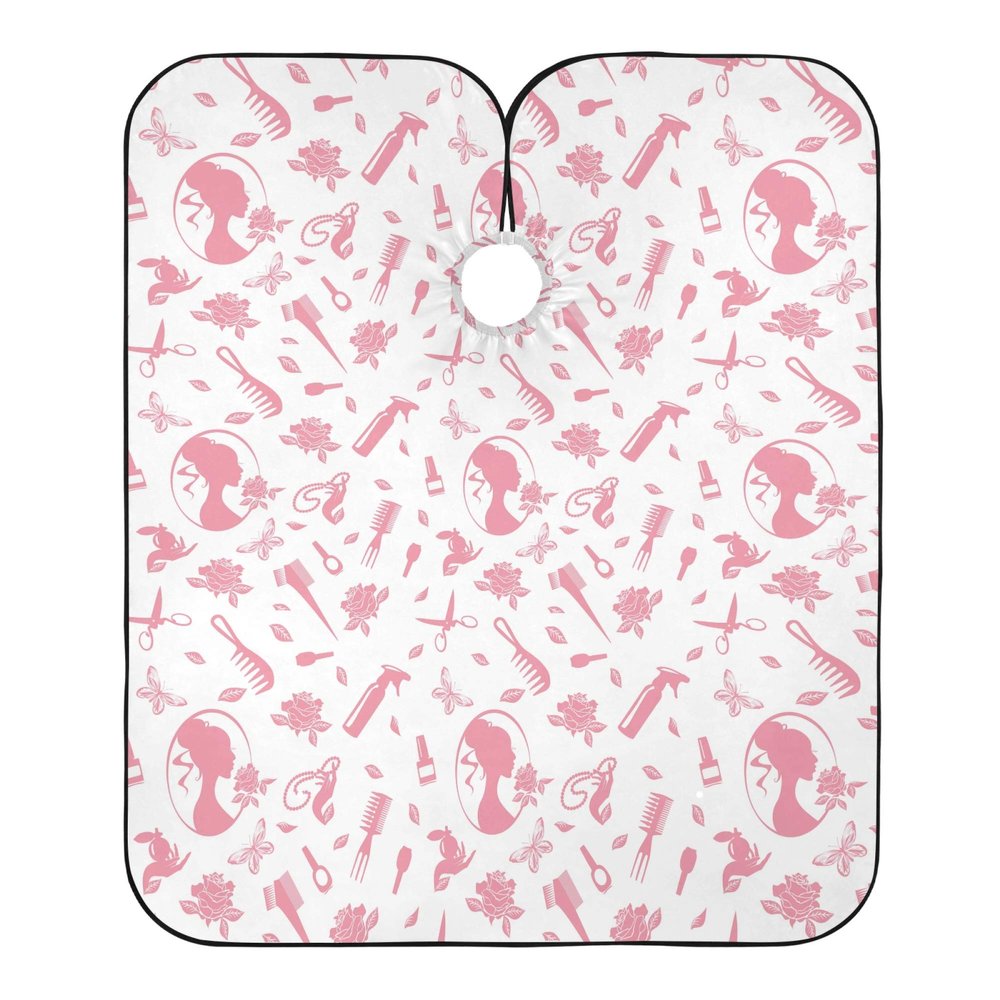 ALAZA Hairdressing Tool Print Pink Rose Butterfly Waterproof Barber Cape for Men Women Beard Shaving Bib Apron Professional Hair Cutting Cloth, 65 x 55 inch