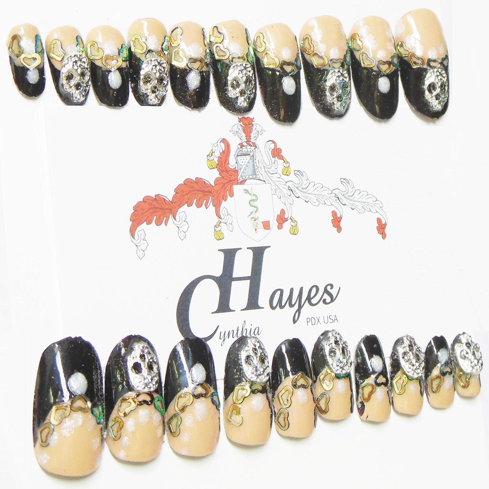 Cynthia Hayes Press-On Nails Oval Wide Short 'Los Muertos' French Black Full Set 20 Pc