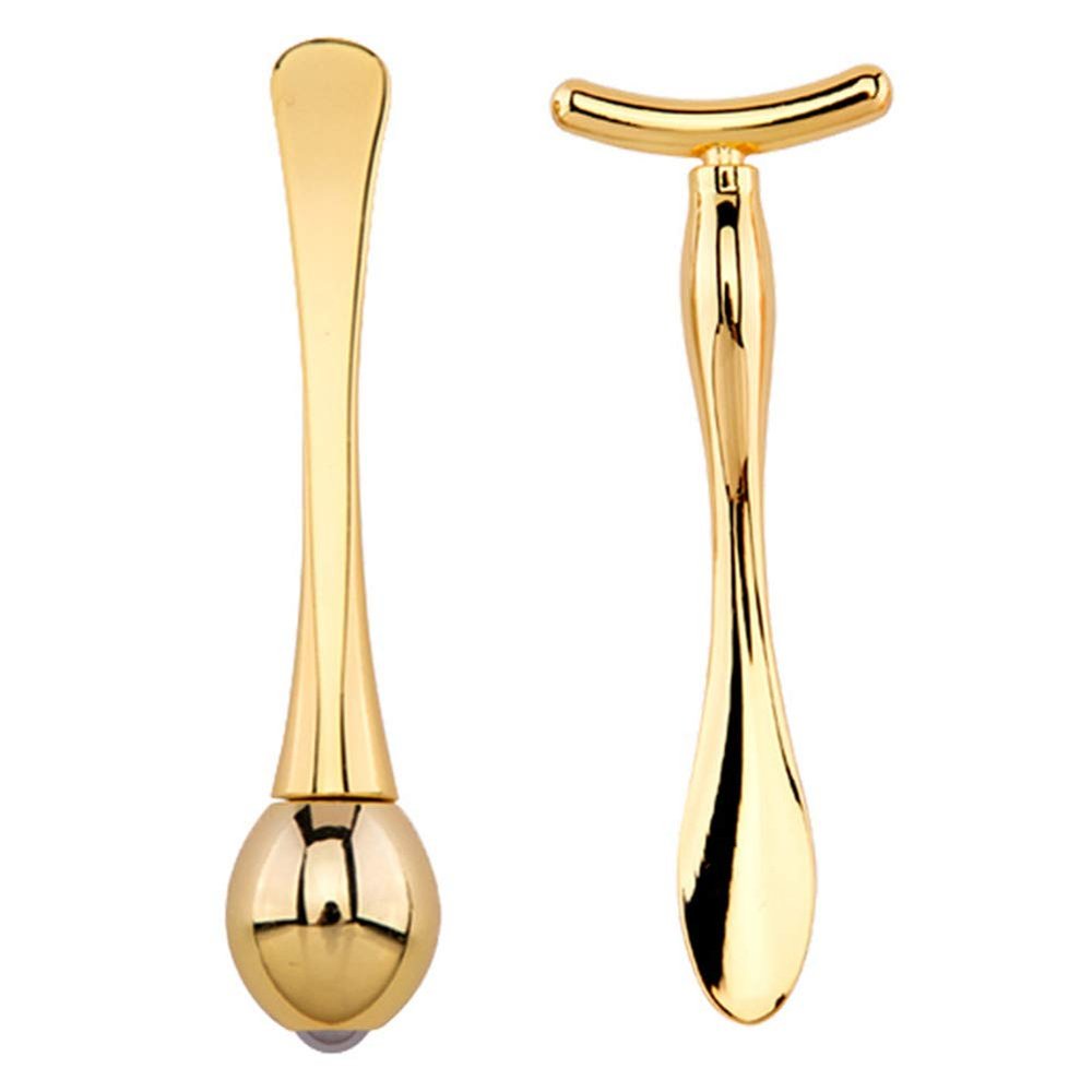 AKOAK 2 Pieces Metal Eye Cream Applicator, Facial Roller Massage Stick, Help Reduce Puffiness and Wrinkles, Dark Circles (Gold)
