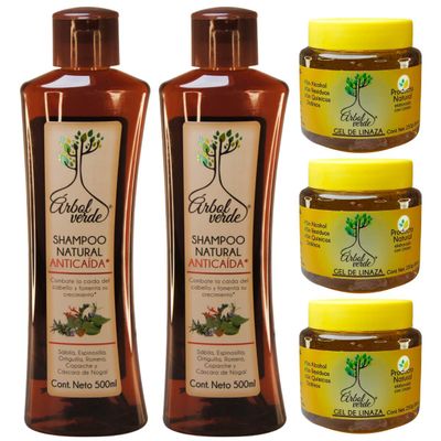 Arbol Verde Kit 2 Anti-Fall Shampoo 500 ml and 3 Linseed Gel 250 g
