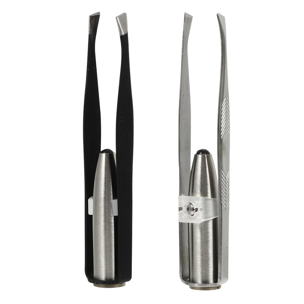 SOLUSTRE Eyelash Extension Tweezers 2pcs Tweezers with Light LED Tweezers Pliers Tool Stainless Steel Eyebrow Facial Hair Removal Cosmetic Makeup Tools 9. 8x2cm Mens Grooming Trimmer