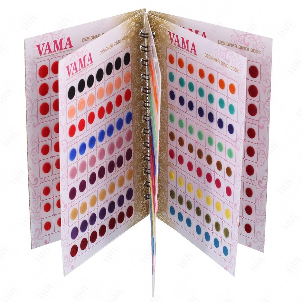 VAMA Fashions Premium Velvet Round Forehead Stickers Kumkum Bollywood Bindi Booklet for Women & Girls (Medium Size Multicolor Book - 504 Bindis)