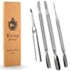 Cuticle Pusher Tools - Professional Nail Cuticle Pusher Cuticle Remover Cuticle Trimmer Ingrown Toenail Lifter Nail Cleaner Dual Sided Stainless Steel Manicure Pedicure Women 4 Pack Set Krisp Beauty view 1