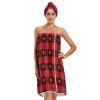 ALAZA Bath Wrap for Women Buffalo Plaid and Red Love Heart Women's Spa Towel Wrap Set of 3 with 1 Adjustable Closure Shower Wrap 1 Hair Towel Wrap 1 Headband view 1