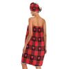 ALAZA Bath Wrap for Women Buffalo Plaid and Red Love Heart Women's Spa Towel Wrap Set of 3 with 1 Adjustable Closure Shower Wrap 1 Hair Towel Wrap 1 Headband view 3