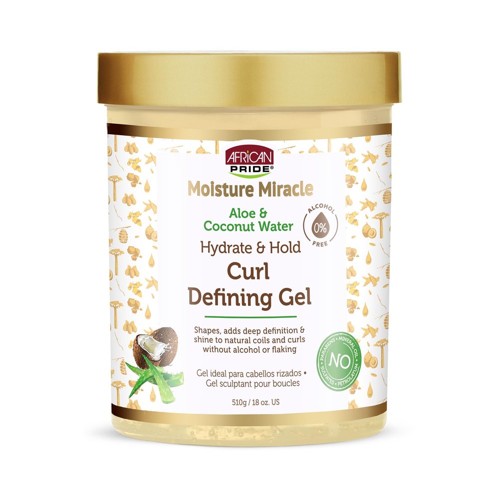 African Pride Moisture Miracle Hydrate & Hold Curl Defining Gel for Curly & Coily Hair, Controls Frizz, Hydrates, Defines Coils & Curls, No Flakes, 18oz