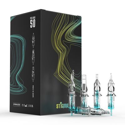 STIGMA Aquamarine Knight Tattoo Cartridge Needles #12(5RM) 50Pcs 0.35mm Standard Disposable Tattoo Needles Cartridges with Membrane Curved/Round Magnum EN02B-50-OF1205RM