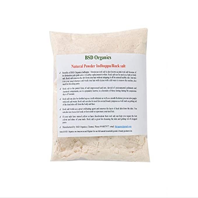 BSD Organics Natural Powder Indhuppu/Rock Salt/Indian Spa Salt/Sendha namak for Dishes, Skin Care, Hair Care, Oral Care (1kg/2.2Pounds)