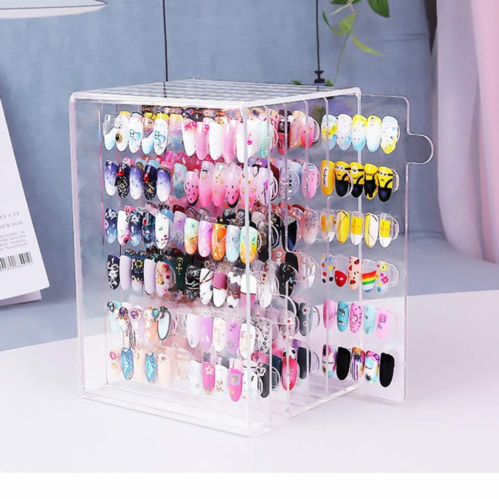 Magnet Transparent Nail Art Showing Holder, Nail Art Display Stand Acrylic 5 Layers 60 Grids Removable Magnetic Adsorption Desktop Rack with Movable for Salon Nail Art