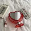 1Pc Acrylic Double Side Makeup Mirror Cute Heart Shaped Cosmetic Mirror, Transparent Base Home Bedroom Desktop Make Up Mirror (Red) view 2