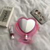 1Pc Acrylic Double Side Makeup Mirror Cute Heart Shaped Cosmetic Mirror, Transparent Base Home Bedroom Desktop Make Up Mirror (Pink) view 1